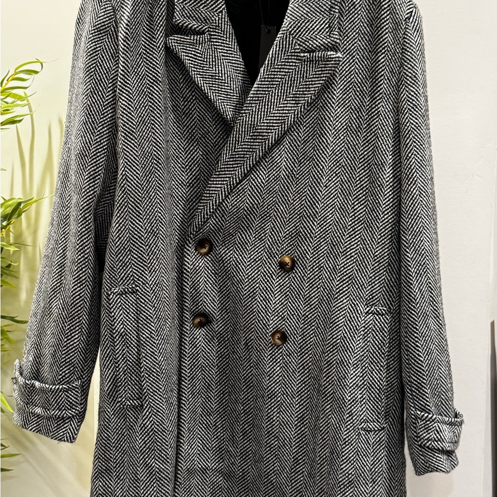 Steve Madden Black and White Herringbone Trench Coat